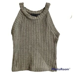 Amerasian Apparel Medium Knit Tank Top Grey Cropped Stretch Ribbed Cotto…